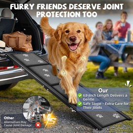Dog Ramp for Car 63" Long & 17" Wide Portable Dog Ramps for Large Dogs Non Slip Rug Surface Extra Wide Steps for SUV Car and Truck Folding Dog Ramp Supports Up to 250LBS