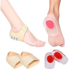 Taloneras de Gel para Mujer Hombre con Altura, Protectores de Talón, 2 Plantillas para Fascitis Plantar, Aliviar el Espolones Óseos y Dolor en el Talón de La Tendinitis de Aquiles, L