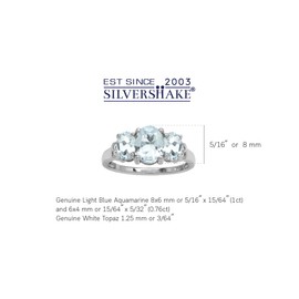 Silvershake 1.76 CTW 3 Stone Genuine Oval Shape Light Blue Aquamarine White Gold Plated 925 Sterling Silver Ring March Gemstone Birthstone Size 9