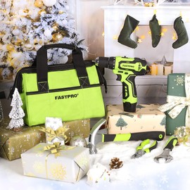 FASTPRO 175-Piece 12V Cordless Drill Set, Drill Driver and Home Tool Kit, House Repairing Tool with 12-Inch Storage Tool Bag, For DIY, Home Maintenance, Green