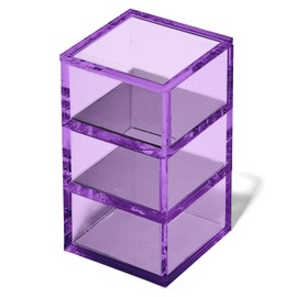 OfficeGoods 3-Tier Stackable Acrylic Holder- Stylish Desk Organizer and Storage for Office or Home – Transparent Square Design, Purple with Silver Metal Base