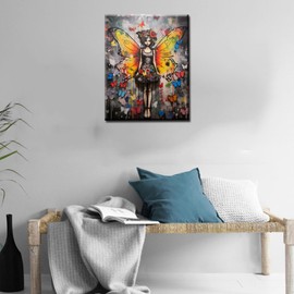 Colorful Butterfly Girl Paint by Numbers for Adults Beginners Kits DIY Oil Painting Kit Abstract Butterfly Wing Picture Canvas Acrylic Pigment Arts Craft for Home Wall Decor 16x20Inch No Frame