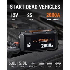 Powrun P-X Jump Starter, 2000A Portable Jump Box - Car Jump Starter Battery Pack for up to 6.0L Gas and 5.0L Diesel Engines, 12V Battery Jump Starter with Carry Bag