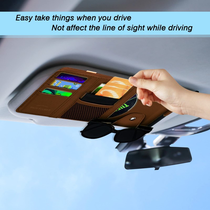 Car Sun Visor Organizer, Leather Pocket Organizer Sunglass Holder for