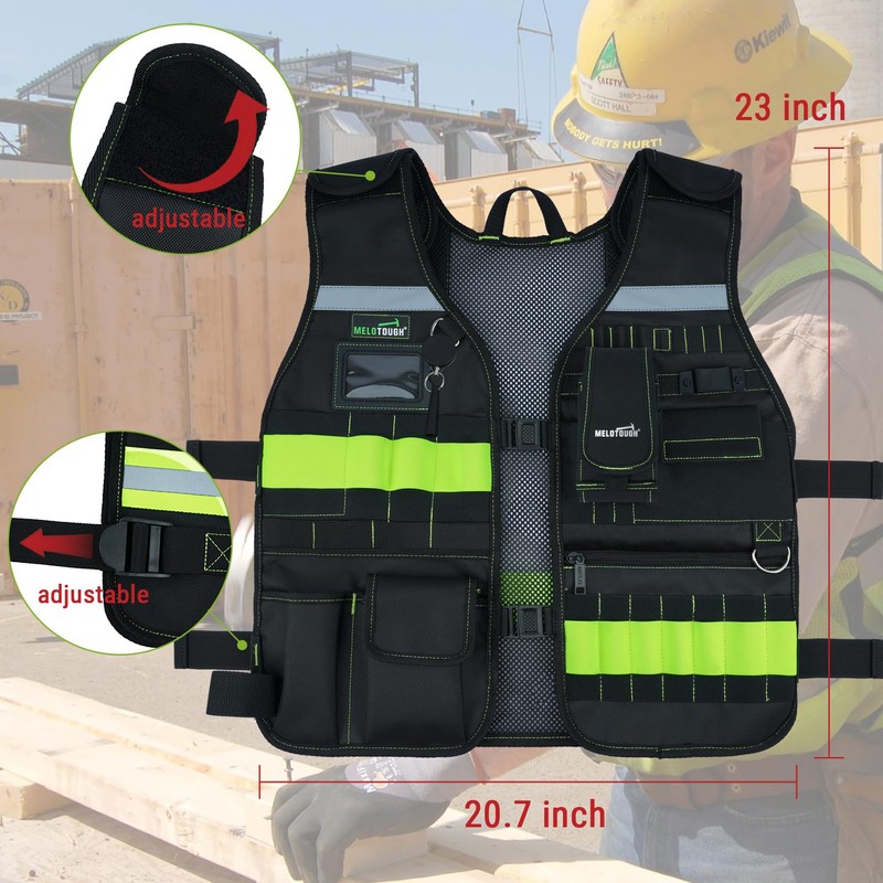 MELOTOUGH Tool Vest for Men Reflective Safety Tool Vest with