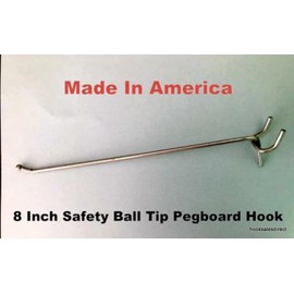 ProCraft Brand 8 Inch Metal Pegboard Hooks Shelving Fit for 1/8" & 1/4" Pegboard and Slatwall, USA Made, Steel Ball Tip End for Safety, Easy to Install Hanging Pegboard Display hooks (100 Pack)