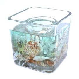 Flameless Forever Candle Handcrafted Design Starfish Seashells Ocean Theme Seascape in SEAFOAM GREEN For Home, Office And Gifts Safe For All