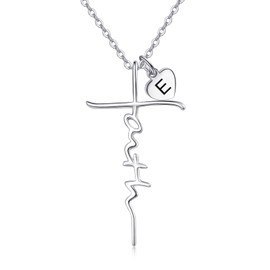 PRAYMOS E Necklace, Letter Necklace for Women Initial Necklace 925 Sterling Silver Faith Necklace Women