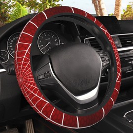 Red Spider Web Cobweb Car Steering Wheel Cover, Non-Slip Absorbing Sweat Car Wheel Cover Accessories for Men Women,Universal 15" Fit Auto SUV Vans Trucks