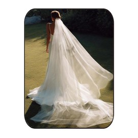 Unsutuo Cathedral Wedding Veil 2 Tier Bridal Veil with Comb Drop Veils Cut Edge for Bride (White)