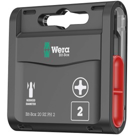 Wera Bit-Box 20 RZ PH2 Reduced shaft drywall bits, Phillips 2x25mm, 20pc pack, 05057753001 , Black