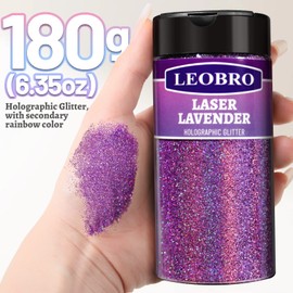 LEOBRO Purple Glitter, Glitter, 180G/6.35OZ Holographic Ultra Fine Glitter, Resin Glitter Powder, 1/128" Metallic Iridescent Glitter for Resin Tumblers, Hair Body Nail Glitter for Art and Crafts