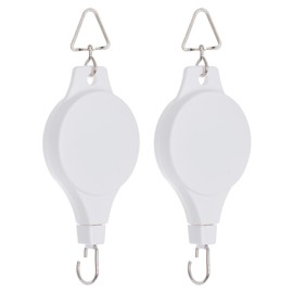 2 Pack Plant Pulley Retractable Hanger, Easy Reach Plant Pulley Adjustable Height Wheel for Hanging Plants Heavy Duty, Indoor Outdoor Plant Hanger for Garden Baskets Pots & Birds Feeder - White