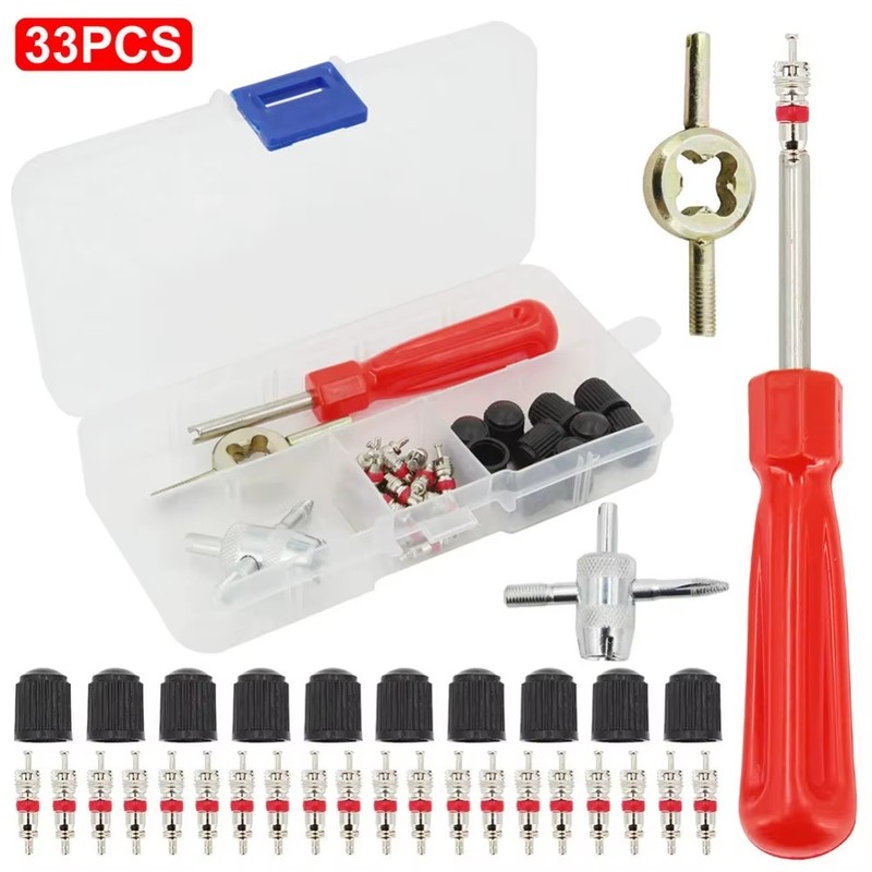 Schrader Valve Core Service Kit for Tire Maintenance – 33-Piece