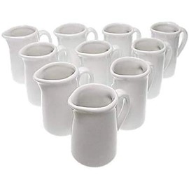 Outlet 3 Person Milk Pitcher, Set of 10, Ceramic, Creamer, Commercial Use, Pure White