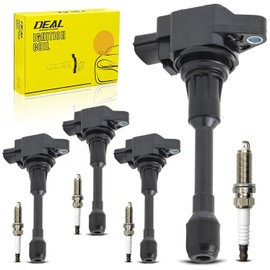 DEAL 4Pcs Ignition Coil Packs + Double Iridium Spark Plugs Compatible With 09-14 Cube 07-18 Altima 08-20 Rogue Select 14-17 QX60 Pathfinder Murano 2.5L 07-19 Sentra 1.8L 2.5L 2.0L 07-12 Versa 13 NV200
