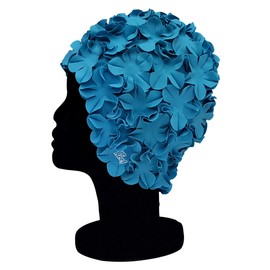 Blue Reef Isla Floral Ladies Classic Retro 3D Flower Petal Plain One Colour Stylish Vintage Swimming Hat Swim Cap One Size Adults (Blue)
