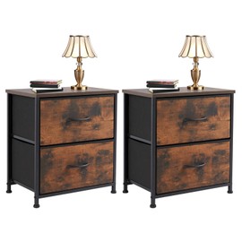 Night Stand Set of 2,2 Drawer Nightstand with Metal Frame and Wood Top,Modern Bedside Table with Fabric Drawers for Living Room (Brown)