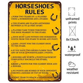 GYMSLAVE Horseshoes Rules Retro Metal Tin Sign,Games Vintage Poster Iron Poster Painting Tin Signs for Home Garden Bar Home Cafes Office Store Wall Decor 8x12 Inch