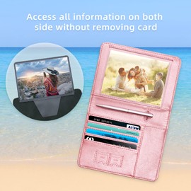 WALNEW Passport Holder for Travel, RFID Passport Cover Wallet for Women Men, PU Leather Passport Book Case with Pen Holder and Clear Photo Slot, Rosegold