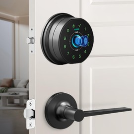 Fingerprint Door Lock with 2 Lever Handles - keyless Entry Door Lock deadbolt with Handle Set,Electronic Keypad Deadbolt & Smart Front Door Lock Handle Sets,Bluetooth Digital Code biometric Auto Lock