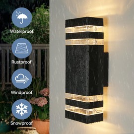 CHENBEN Outdoor Wall Lights Mains Powered IP65 Front Door Lights,Modern Square Outside Wall Lights,Waterproof up Down Outside Lights,External Wall Lights for House Porch Garden,with GU10 Bulbs,Black