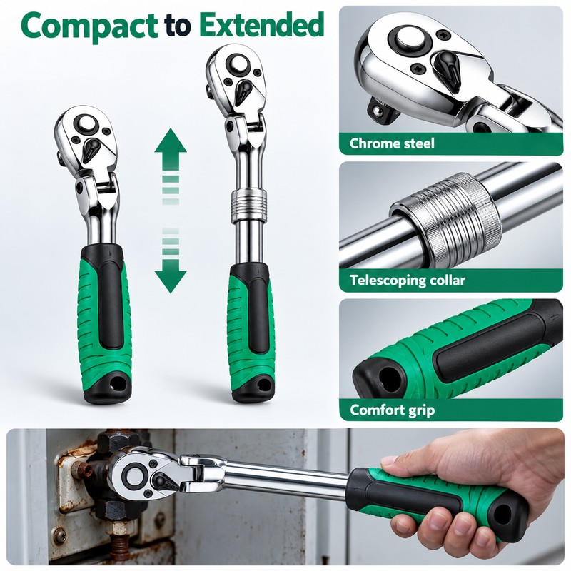 Drive Ratchet Wrench for Garage Repairs - 72-Tooth Flex Head