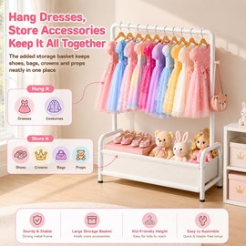 Kids Clothing Rack with Storage Basket Sturdy U-Shaped Dress Up Storage