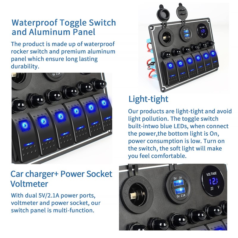 Xhtechnology - Panel de interruptor basculante para barco, impermeable, 6