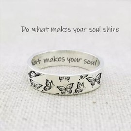 Stocking Stuffers Holiday Outfits for Women 2024 Butterfly Ring for Women Vintage Silver Ring Boho Do What Makes Your Soul Shine Inspirational Ring Statement Ring Jewelry Gifts