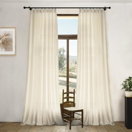 Extra Long Pinch Pleat Linen Curtains 120 Inches Long for Living Room Sliding Glass Door 40 Inch Wide Sheer Curtain Cream Ivory Boho Pleated Drape Large Window Curtain 2 Panel