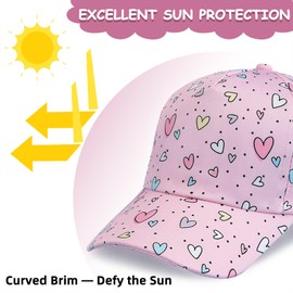 TOBETOPTOOLER Toddler Baseball Cap,Kids Pink Sun Baseball Hat Cute Summer Snapback Hat for Kid and Girl Print Heart Pattern (US, Age, 2 Years, 6 Years, Pink)