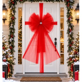 Large Christmas Door Bow with Long Ribbon – Oversized Red Holiday Bow for Front Door, Christmas Tree, Home & Party Decorations