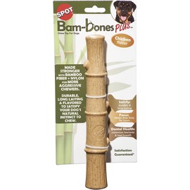 SPOT Bam-bones PLUS Bamboo Stick - Bamboo Fiber & Nylon, Durable Long Lasting Dog Chew for Aggressive Chewers – Great Toy for Adult Dogs & Puppies under 90lbs, Non-Splintering, 9.5in, Chicken Flavor