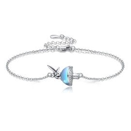 VENACOLY Mushroom Bracelet Sterling Silver Moonstone Mushroom Fairy Bracelet Mushroom Jewellery for Women