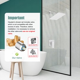 Heyalan Shower Head and Handle Set Square Shower Faucet Set Bathroom Rainfall Shower System Stainless Steel Showerhead Single Function Shower Trim Kit,Male Thread Valve,Polished Chrome