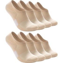 Eedor Athletic No Show Socks for Men & Women - Unisex No Show Non Slip Ankle Low Cut Invisible for Men & Women, Cotton Running & Casual - 4-Pack, S, Beige