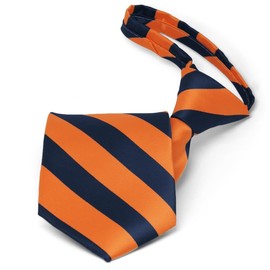 tiemart Pretied Zipper Ties Easy On Zip Up (20 Inch, Navy Blue and Orange)