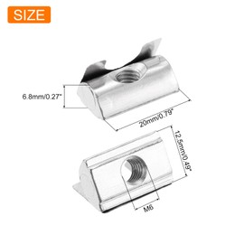 uxcell 10Pcs M6 T Nuts Roll in Spring, T Nut with Spring Sheet Carbon Steel Nickel Plated for 3030/4040 Series Slot Aluminum Profile