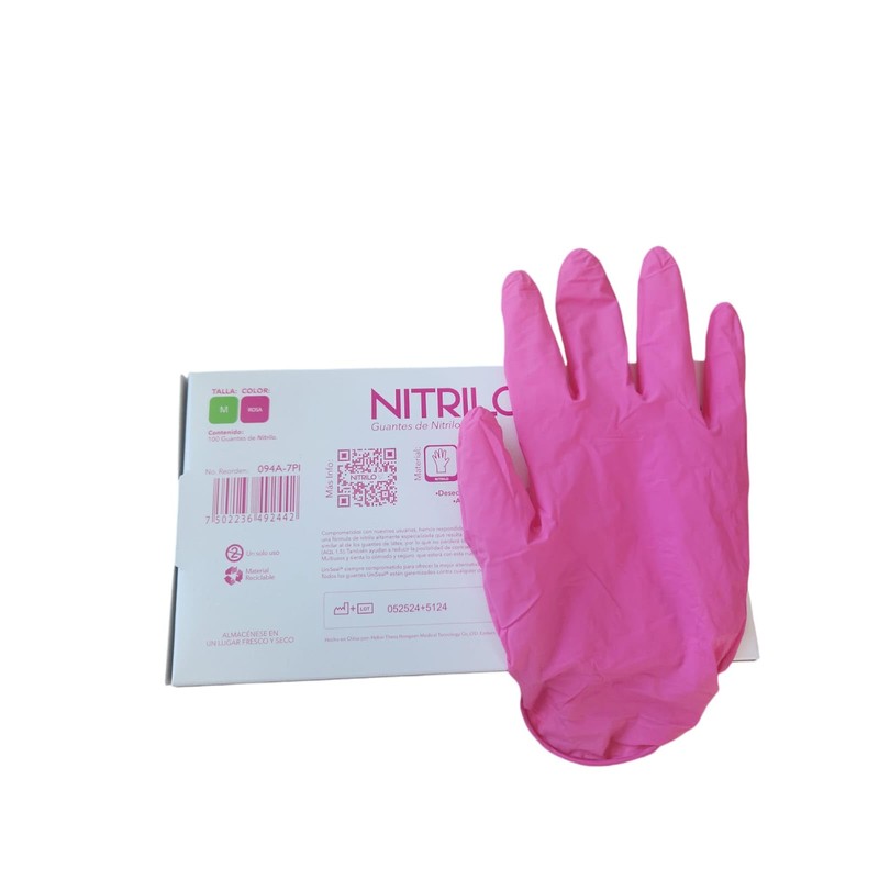 Guantes de Nitrilo Rosa, Talla Mediana, UniSeal