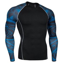 HOTIAN Mens Compression Tights and Shirts Long Sleeve Quick Dry Running Fitness Suits Blue