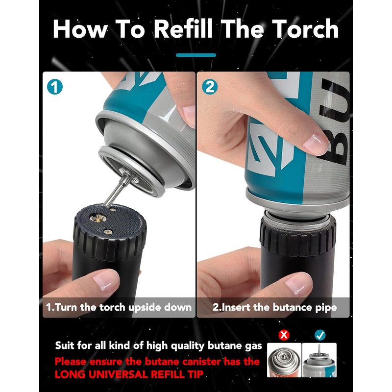 Lamsen Torch Lighter – Butane Refillable Kitchen Torch, Straight &