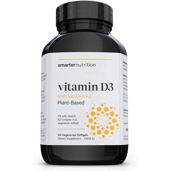 Plant-Based Vitamin D3 Immune Support with Vegan K2 Complex in a Vegetarian Softgel - Includes 5,000 IU of Vitamin D for Immunity Boost, Bone Health & Arterial Protection (30 Servings)