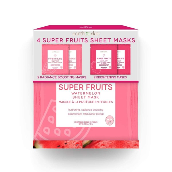Earth To Skin Super Fruits Sheet Masks: 2 Radiance Boosting Masks and 2 Brightening Masks (4 total masks)