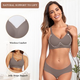 OEAK Womens Wireless Bras Comfortable Push Up Bra No Underwire Bra Full Support Lift Bralette Everyday Seamless Tshirt Bras Grey S