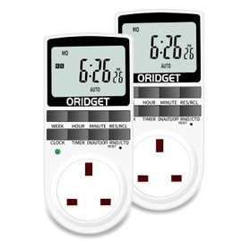 ORIDGET Digital Electrical Timer Plug Socket with 18 On-Off Programs, Countdown and Security Random Mode for Lights and Home Appliances, 24 Hour Weekly Programmable (13A / 2900W) 2pack