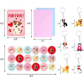 Fancy Land 30 Pack Valentines Cards Classroom Kids Dogs Puppy Valentines Day Cards with Keychains Valentine Gift Set Exchange Boys Girls Goody Bag Favors