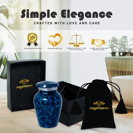 Marble Finish Keepsake Sharing Urn – Mini Metal Cremation Urn for Human or Pet Ashes – Small Memorial Token Urn with Velvet Bag & Funnel – A Perfect Tribute & Gift for Families (Blue)