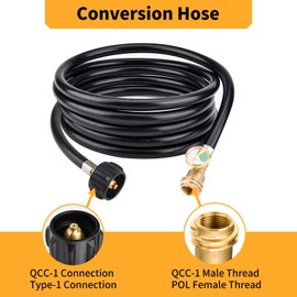 Onlyflame 12 FT Propane Extension Hose with Gauge - Propane Extension Hose for RV, Gas Grill, Heater, Fire Pit and More - QCC1 x QCC1/POL