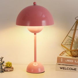 COSYLUX Modern Small Table Lamp for Bedroom, Cute Dome Shade Reflecting Light Reading Lamp for Living Room, Kid's Room, Study, Office, Beside Bedside Nightstand Desk Lamp(Pink)